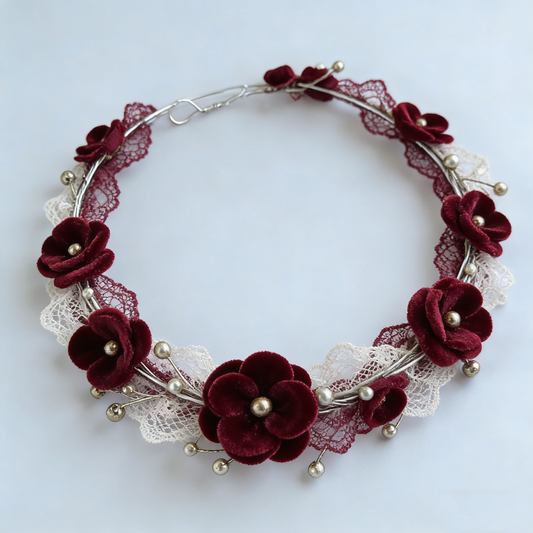 Burgundy Velvet Flower Lace Garland
