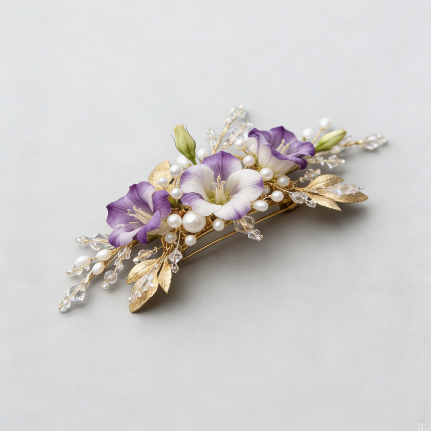 Purple Bellflower Pearl Hair Clip