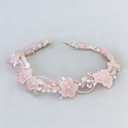 Pink Flower Pearl Headband Garland