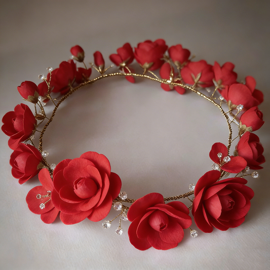 Red Paper Flower Gold Garland