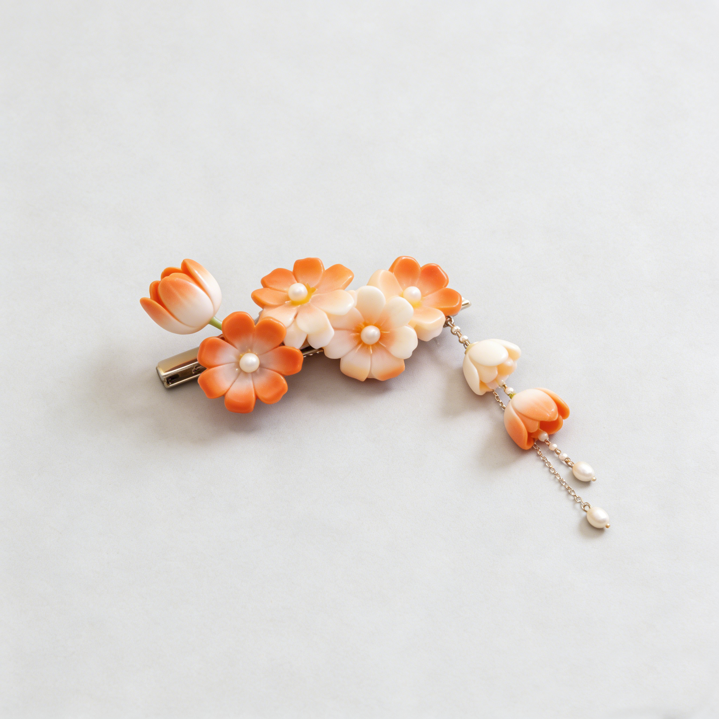 Orange Tulip Pearl Tassel Hair Clip