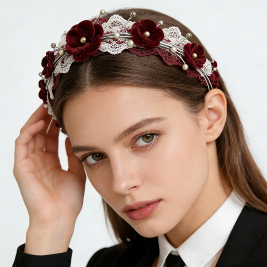 Burgundy Velvet Flower Lace Garland
