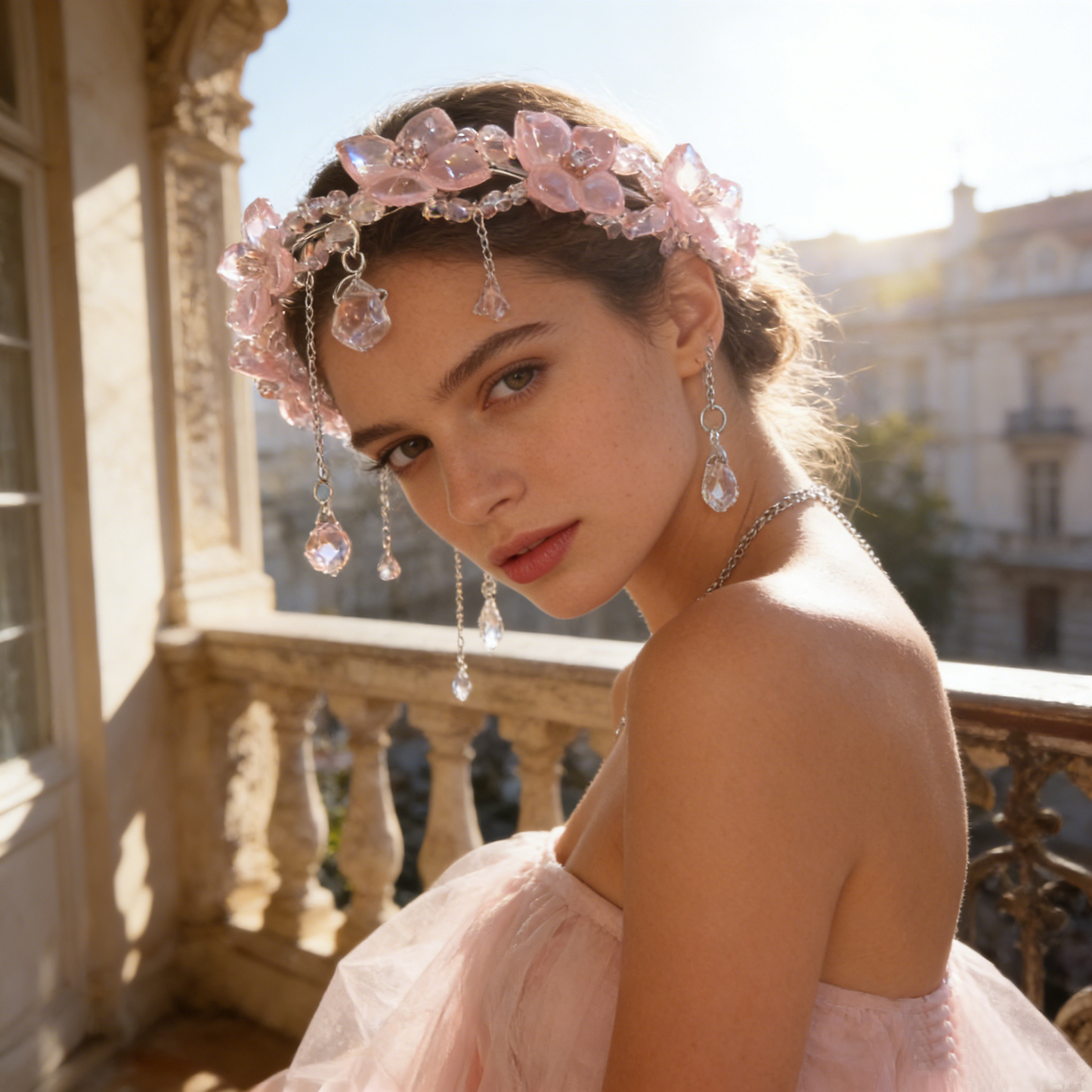 Pink Crystal Flower Garland