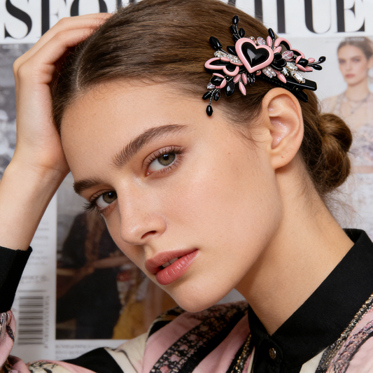 Black Pink Heart Gothic Hair Clip