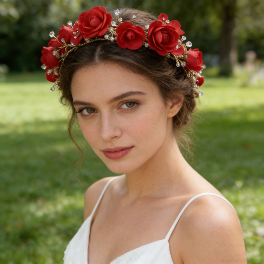 Red Paper Flower Gold Garland