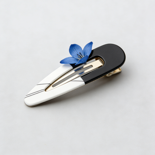 Black-White Blue Flower Hair Clip