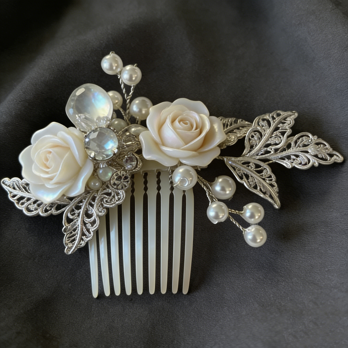 Ivory Pearl Rose Tuck Comb
