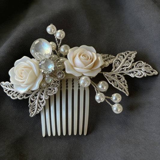 Ivory Pearl Rose Tuck Comb