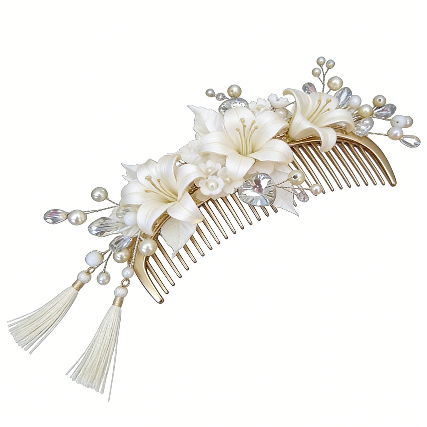 White Lily Tassel Tuck Comb