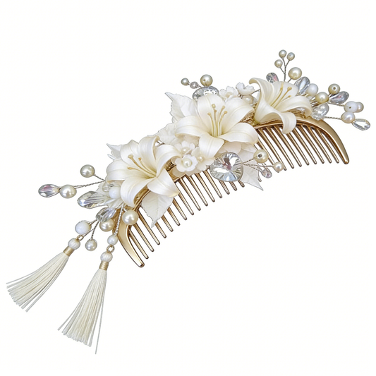 White Lily Tassel Tuck Comb