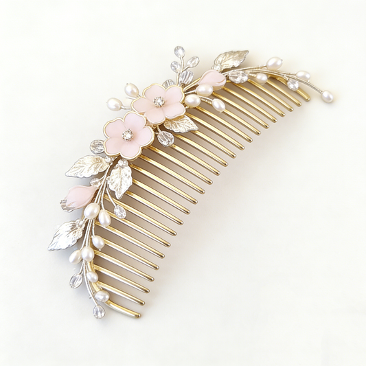 Pink Blossom Pearl Tuck Comb