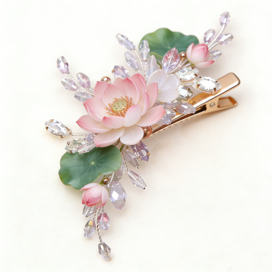 Pink Lotus Crystal Hair Clip