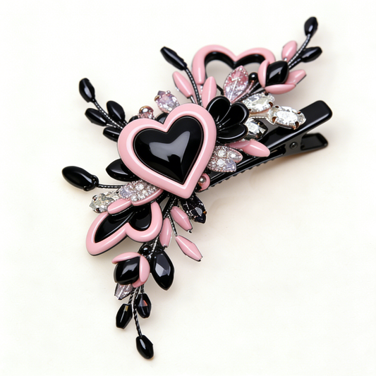 Black Pink Heart Gothic Hair Clip