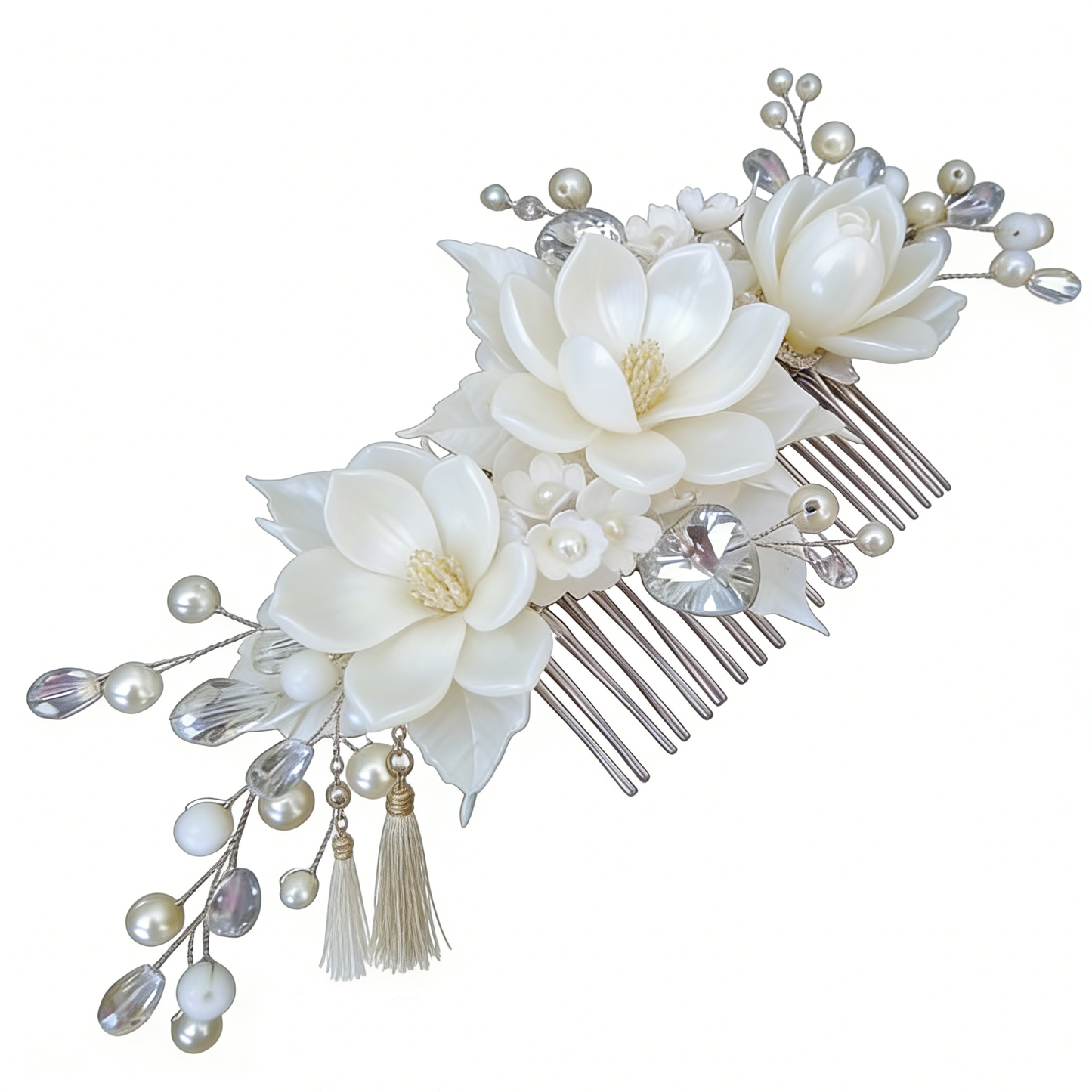 White Magnolia Tassel Tuck Comb