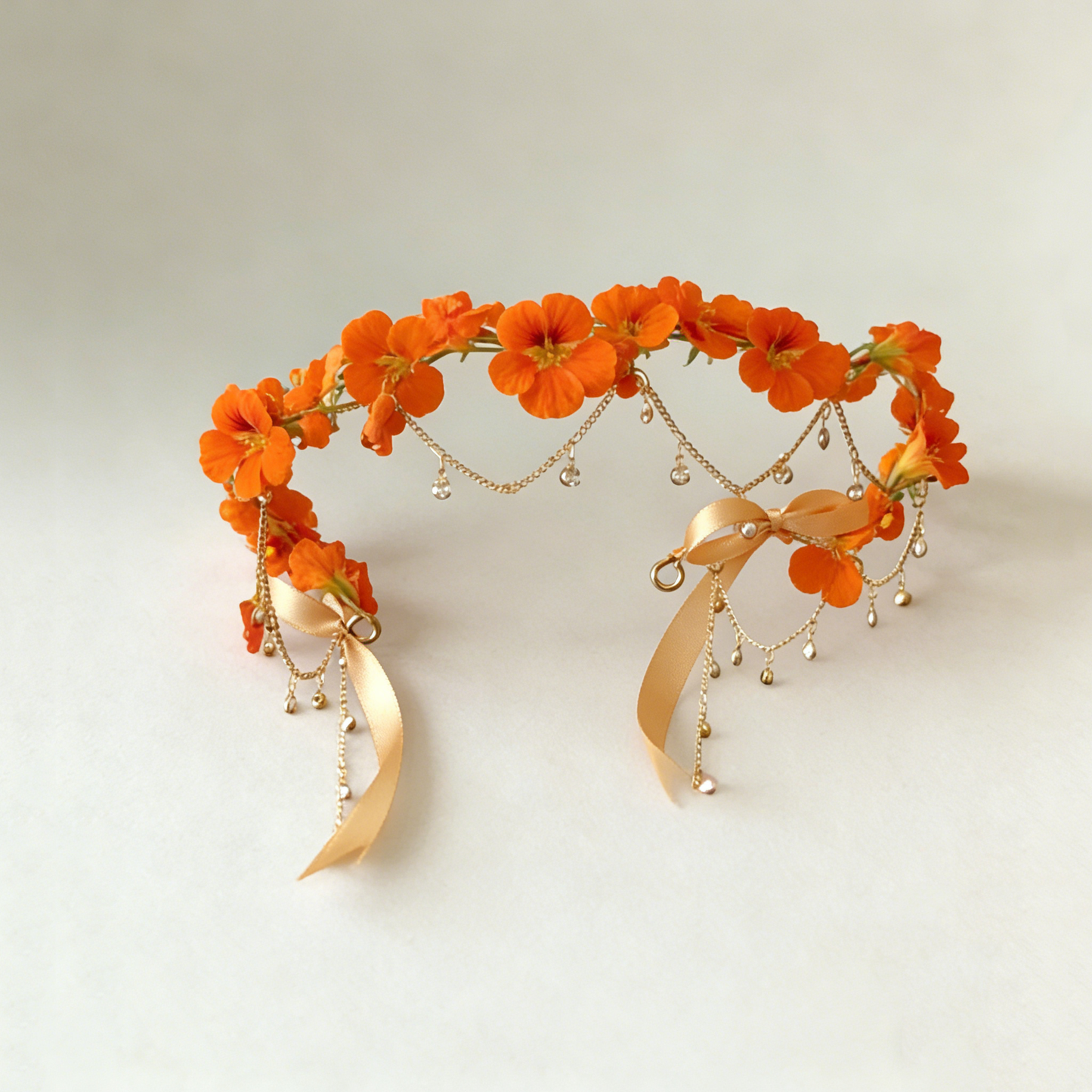 Orange Flower Gold Ribbon Garland