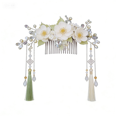 Green Flower Tassel Tuck Comb